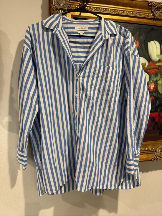 Madewell Tops - Madewell Blue and White Vertical Stripe Button-Down Shirt oversized